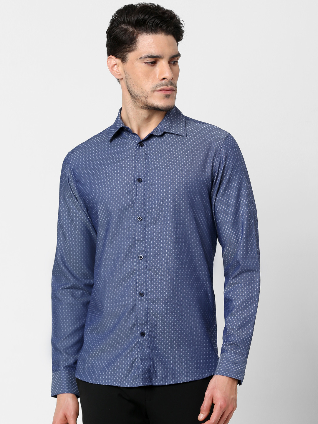 

SELECTED Men Blue & White Slim Fit Organic Cotton Self Design Casual Shirt