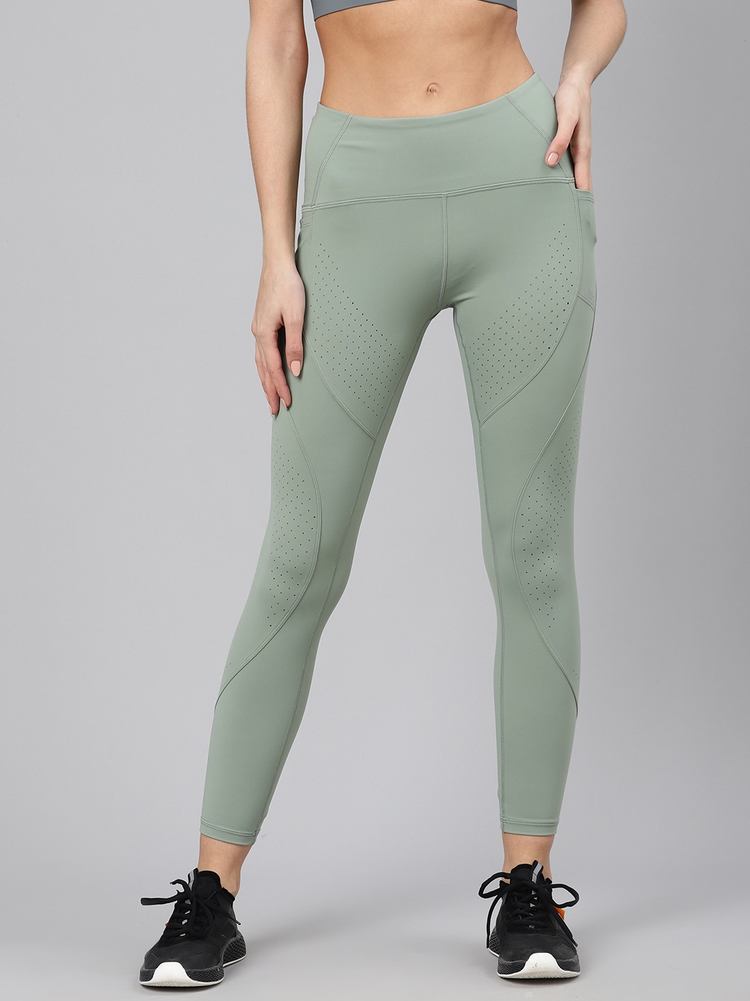 

Fitkin Women Green Self Design Quick Dry Cropped Training Tights