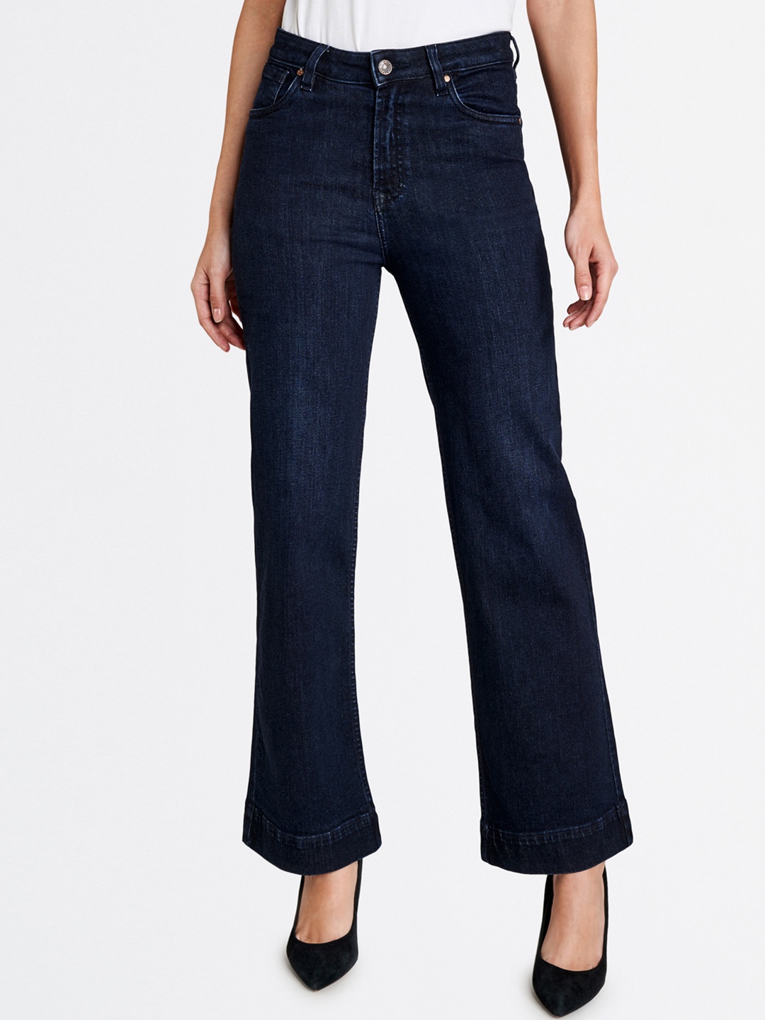 

AND Women Navy Blue Flared Mid-Rise Clean Look Stretchable Jeans
