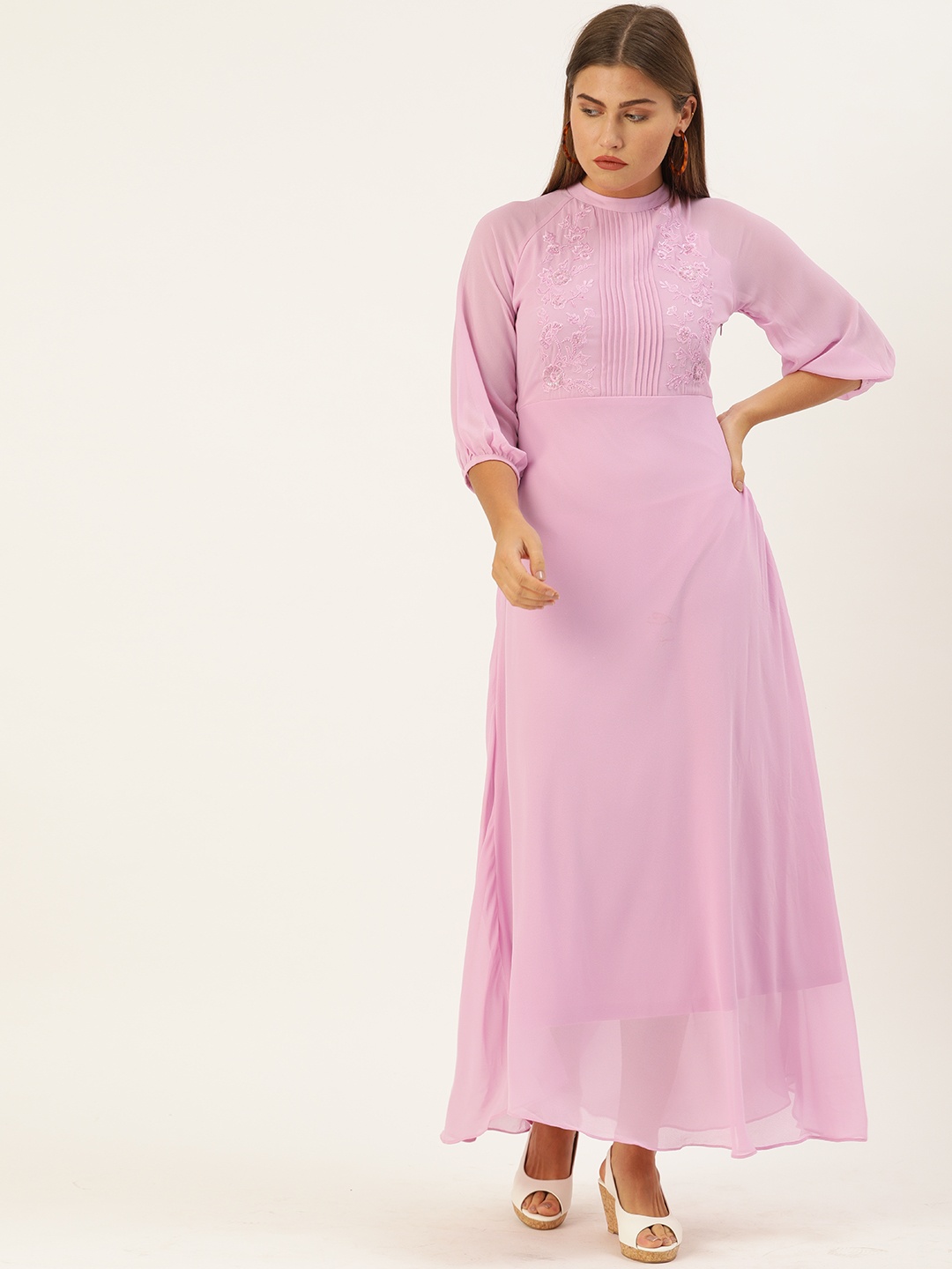 

AND Women Lavender Embroidered Fit and Flare Dress