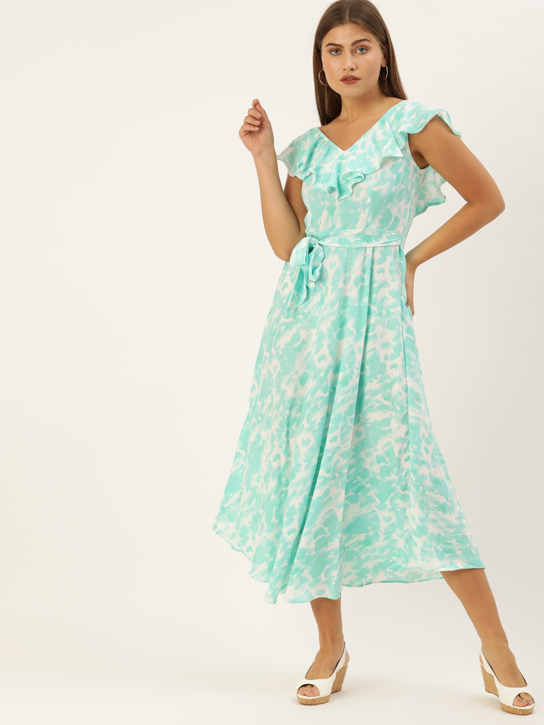 

AND Women Blue Printed Fit and Flare Dress