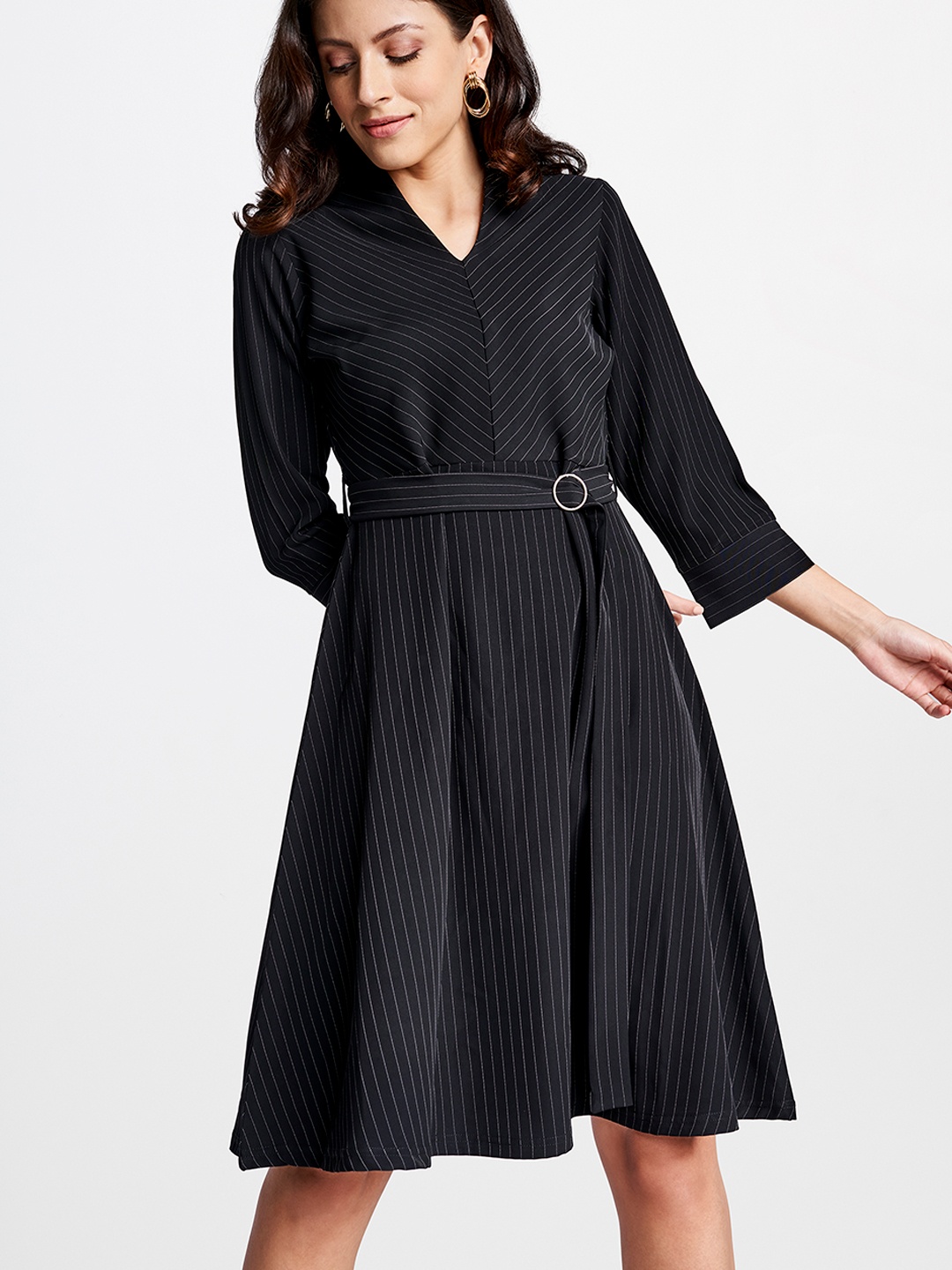 

AND Women Black Striped Dress