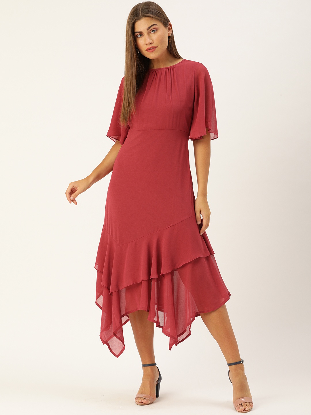 

AND Women Rust Red Solid A-Line Dress