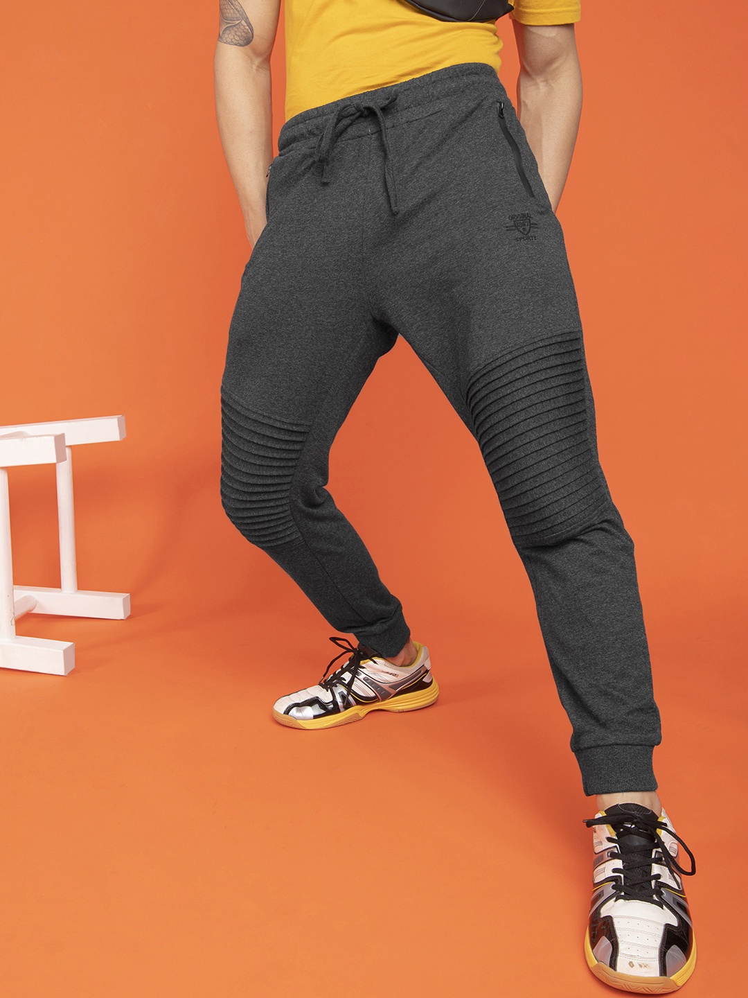 

The Indian Garage Co Men's Charcoal Solid Track Pants with Pleated Detailing