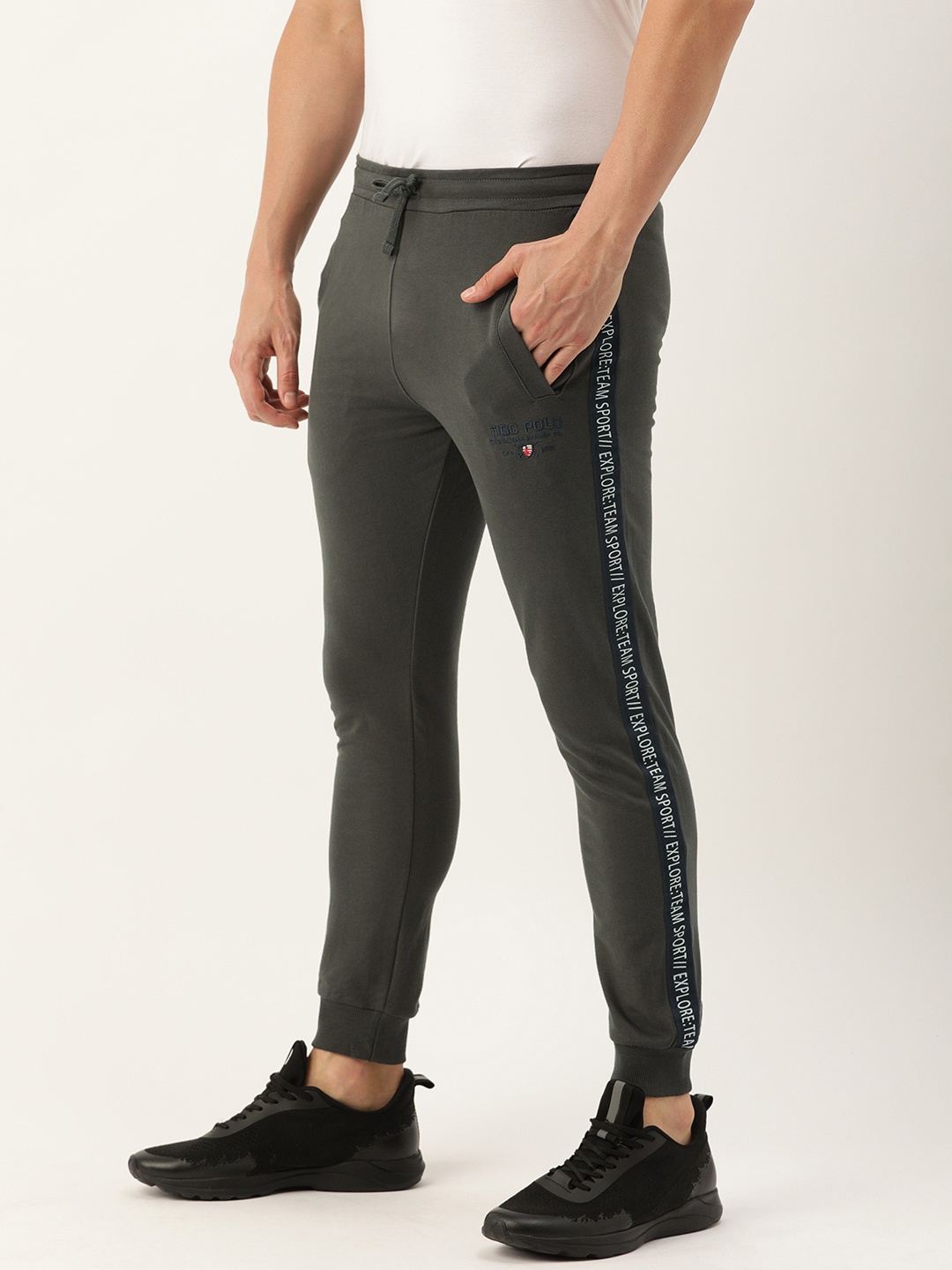 

The Indian Garage Co Men's Grey Solid Track Pants with Side Stripes