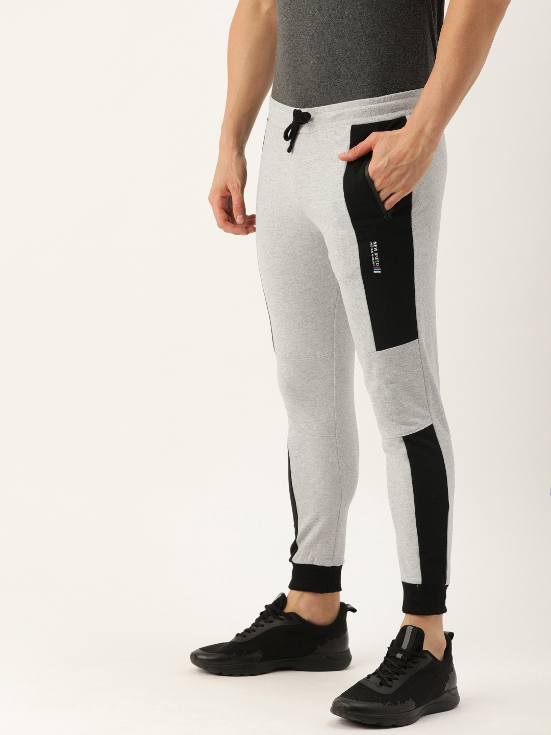 

The Indian Garage Co Men Grey Melange Solid Straight Fit Joggers With Side Stripes