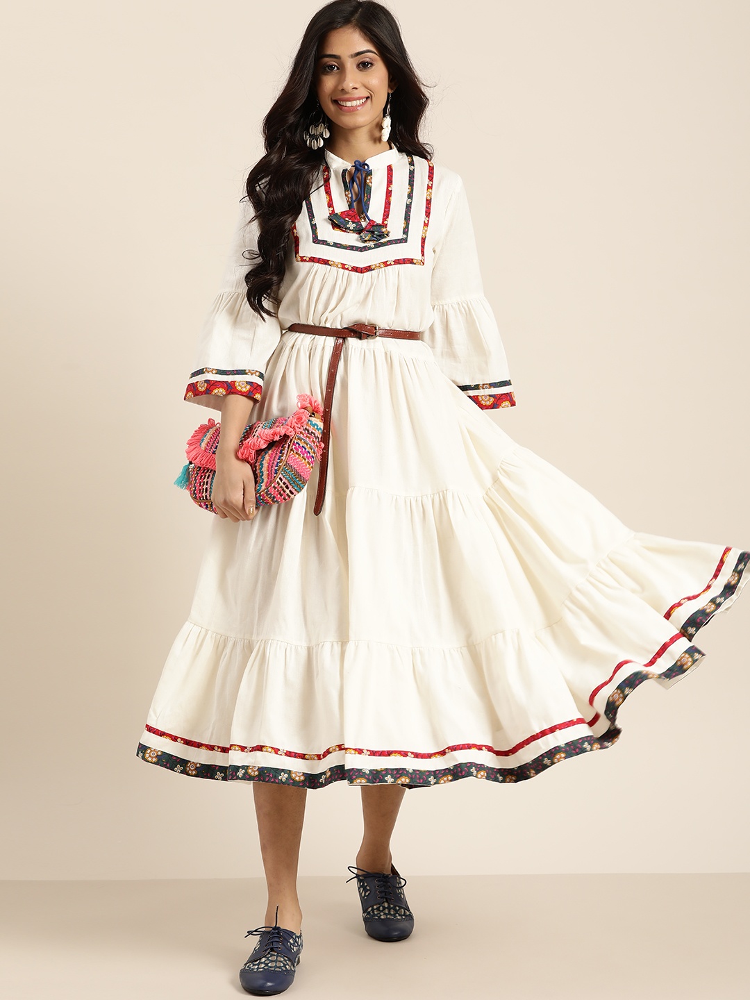 

Sangria Women Off-White Solid Fit and Flare Dress