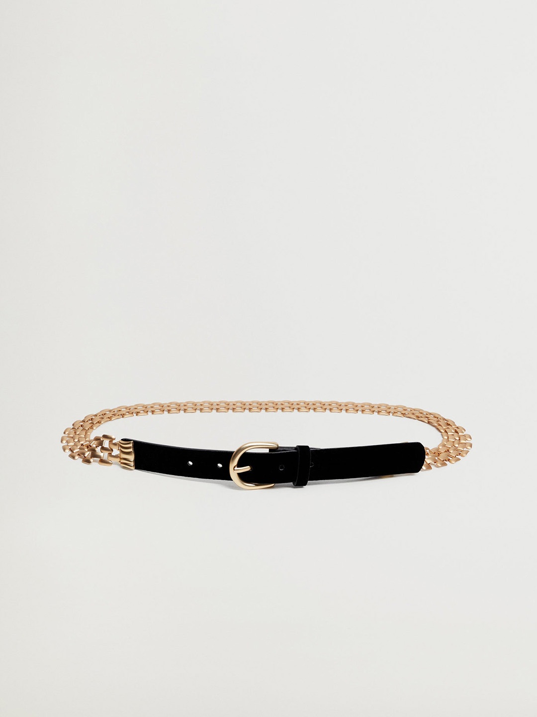 

MANGO Women Black & Gold-Toned Solid Belt with Phanter Chain Link Detail