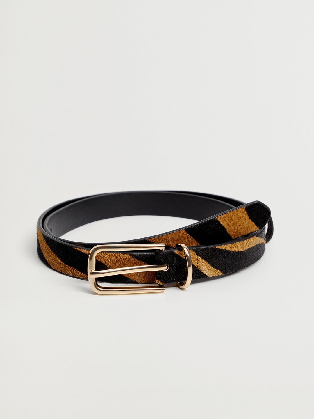 

MANGO Women Black & Brown Faux Tiger Fur Leather Belt