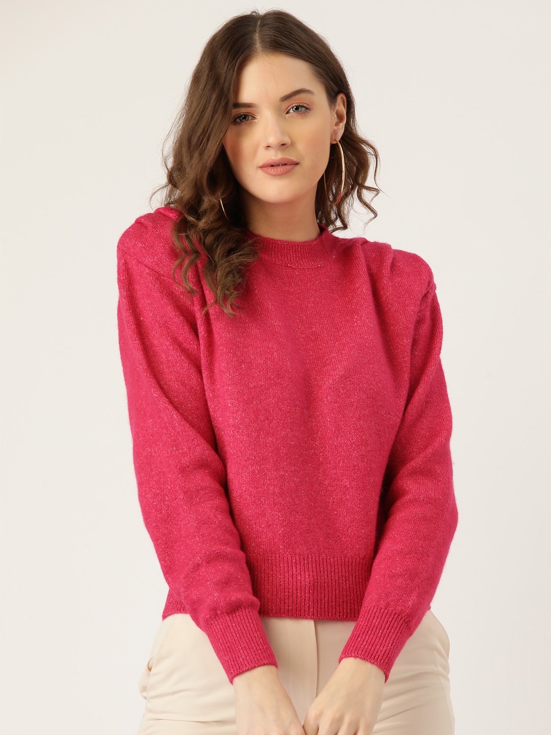 

MANGO Women Red Solid Pleated Pullover