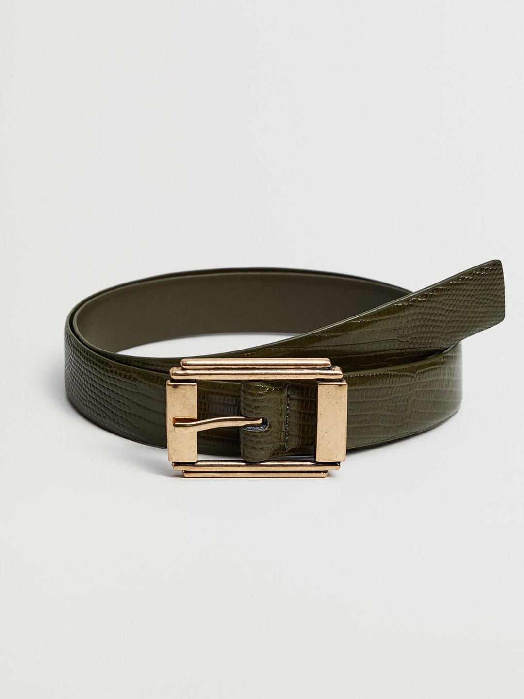 

MANGO Women Olive Green Snakeskin Textured Belt