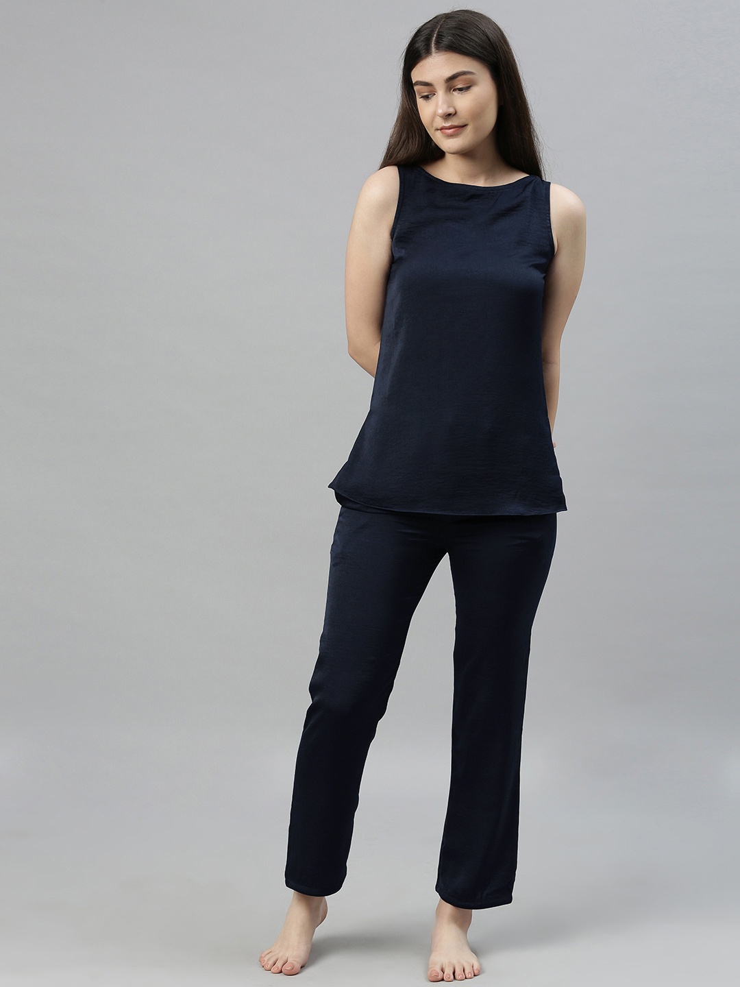 

urban undress Women Navy Blue Solid Night suit