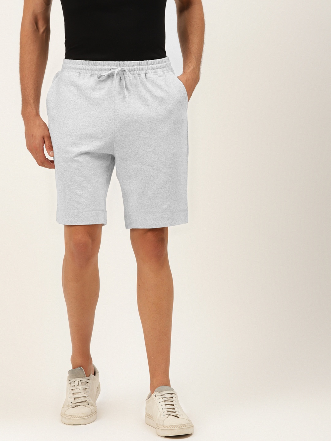 

ether Men Grey Melange Solid Mid-Rise Regular Shorts