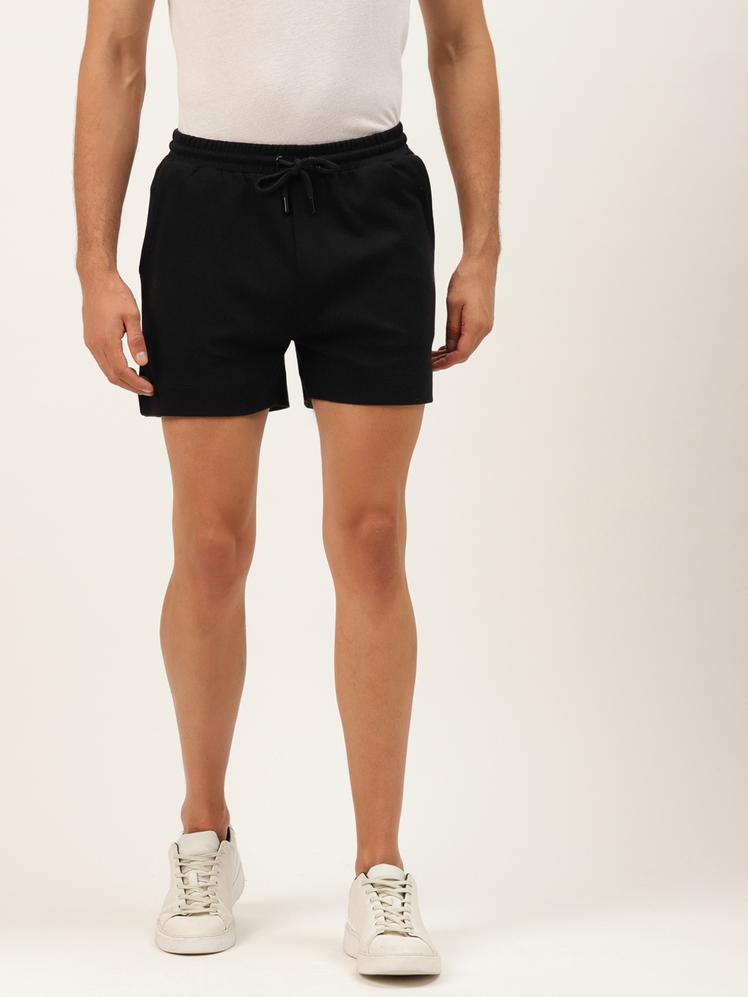 

ether Men Black Pure Cotton Solid Mid-Rise Regular Shorts