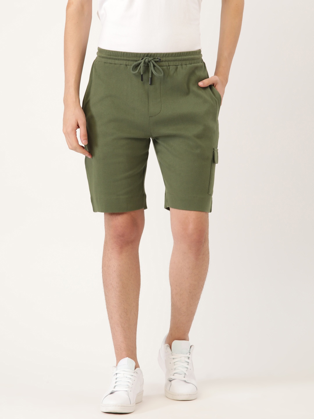 

ether Men Olive Green Pure Cotton Mid-Rise Regular Shorts