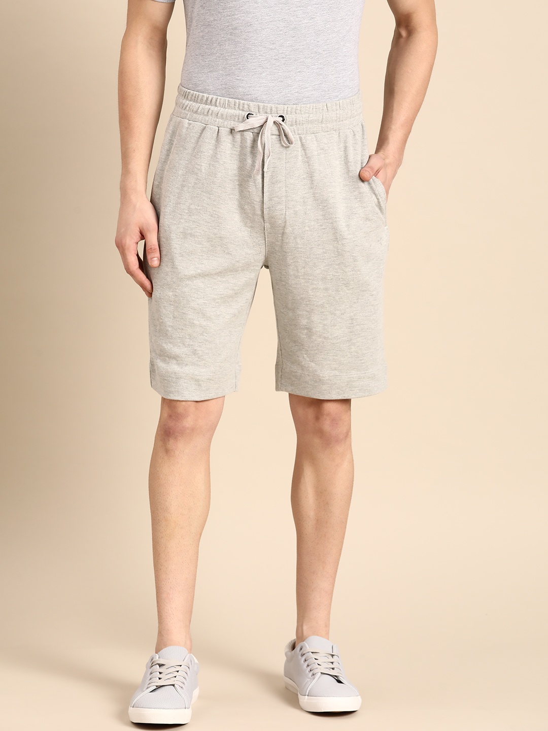 

ether Men Grey Melange Pure Cotton Regular Shorts