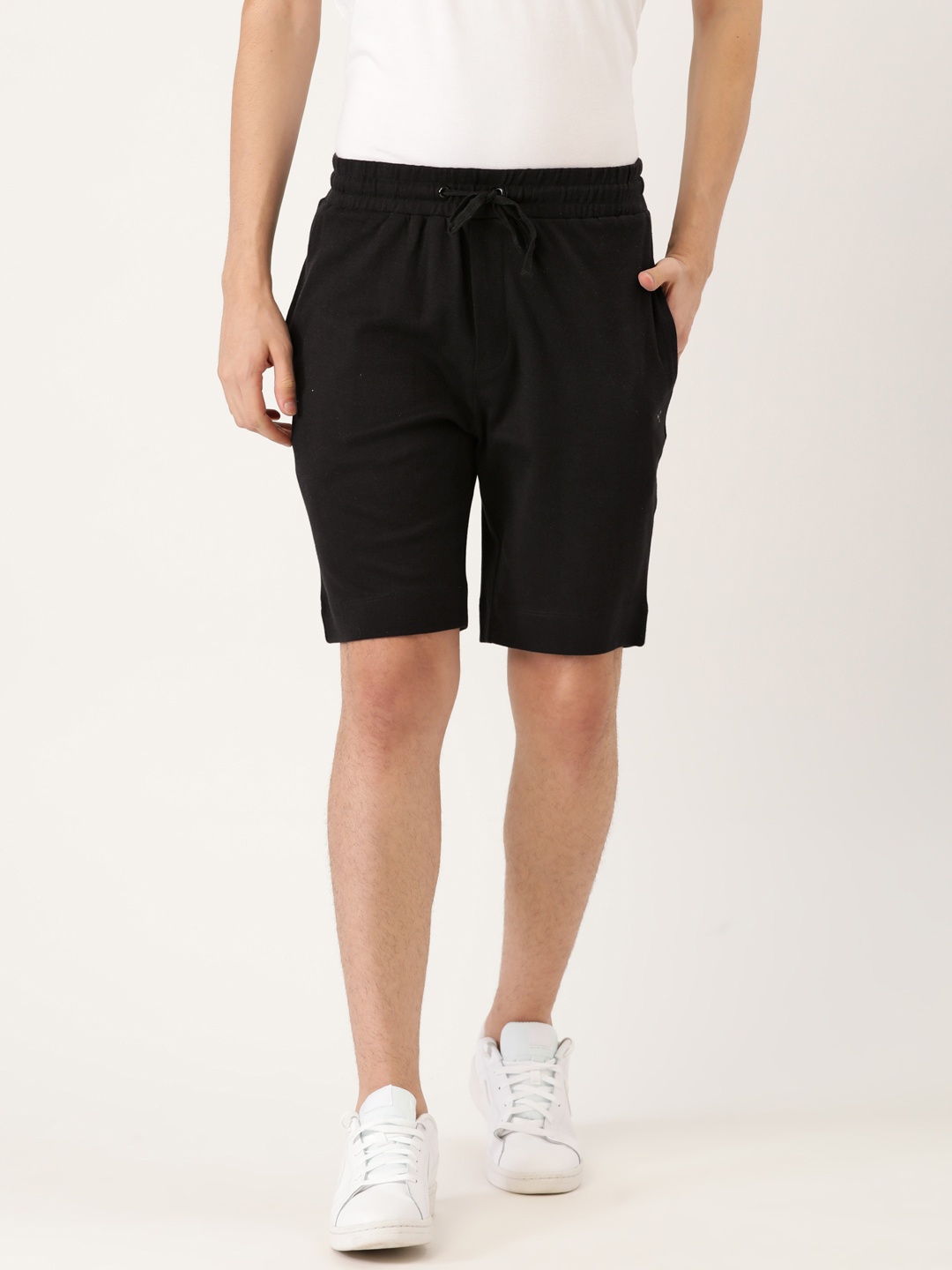 

ether Men Black Pure Cotton Mid-Rise Regular Shorts