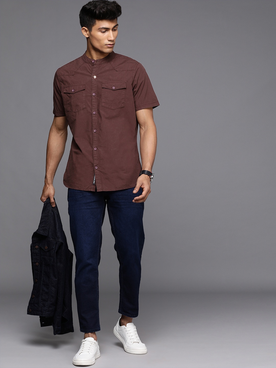 

WROGN Men Burgundy Slim Fit Casual Shirt