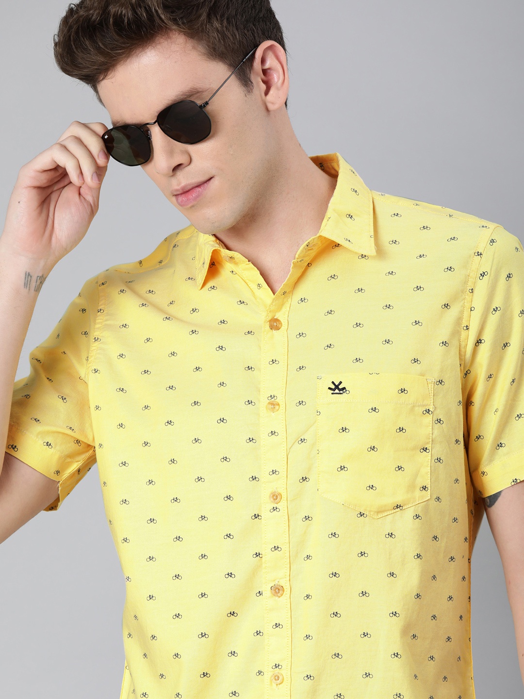 

WROGN Men Yellow Slim Fit Printed Casual Shirt