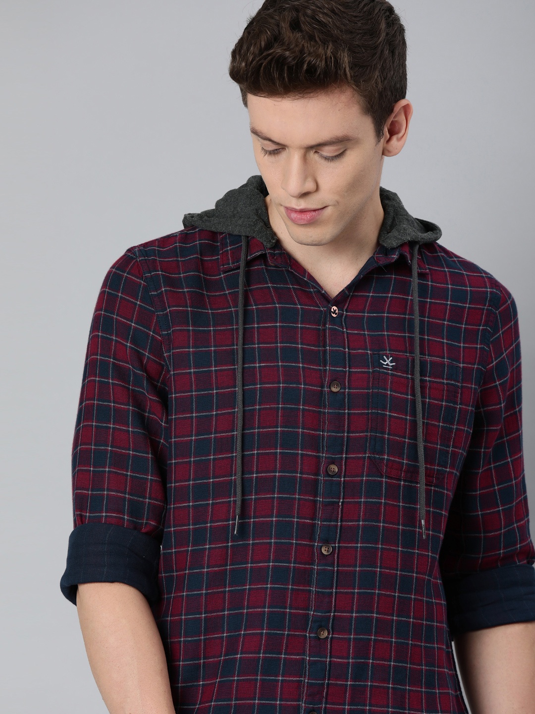 

WROGN Men Maroon & Blue Regular Fit Checked Casual Shirt