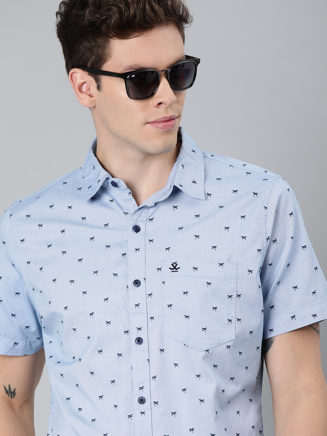 

WROGN Men Blue Slim Fit Printed Casual Shirt