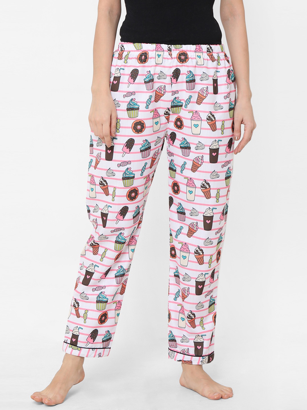 

FashionRack Women White & Pink Printed Lounge Pants
