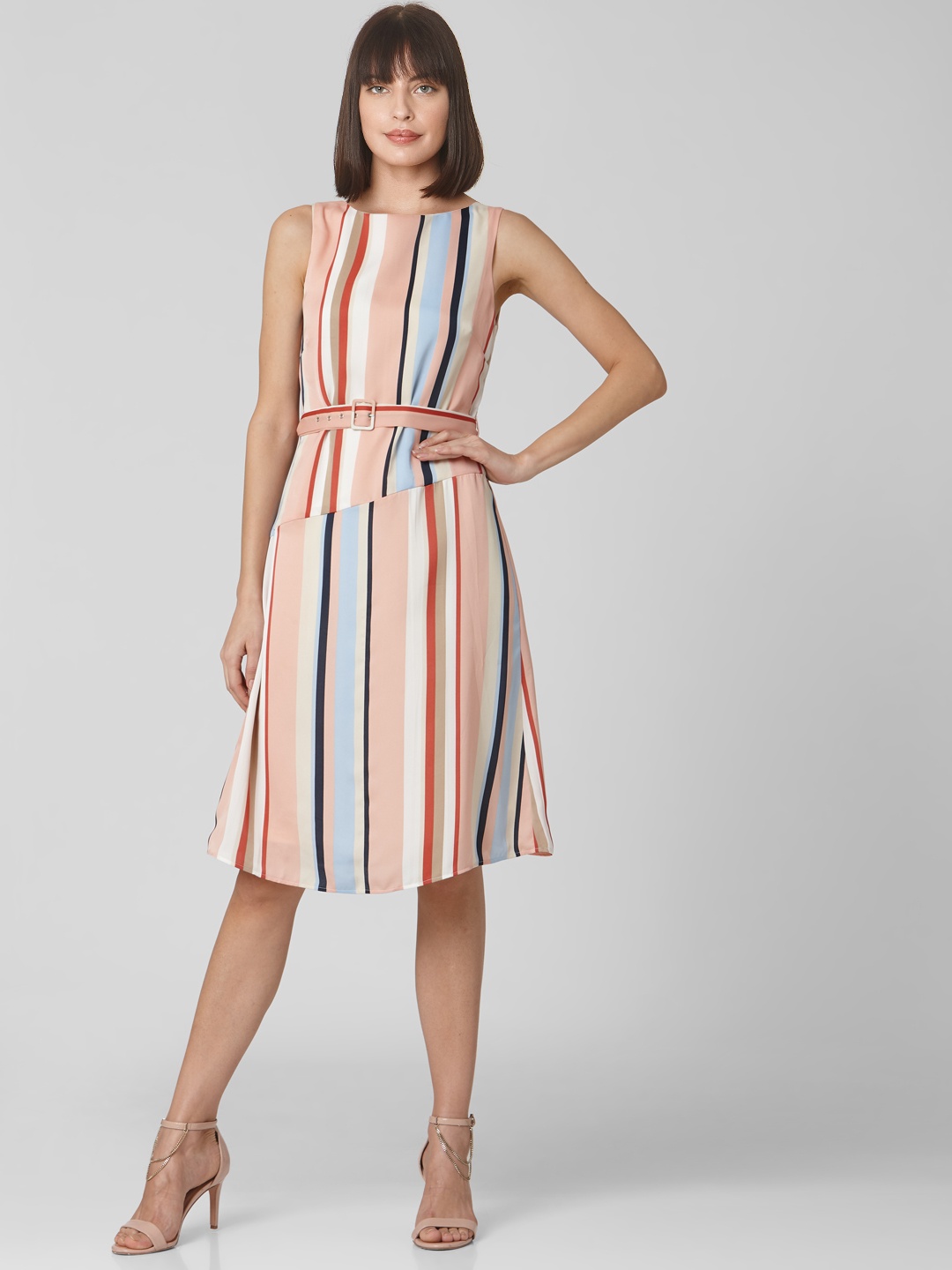 

Vero Moda Women Pink & Blue Striped Sheath Dress
