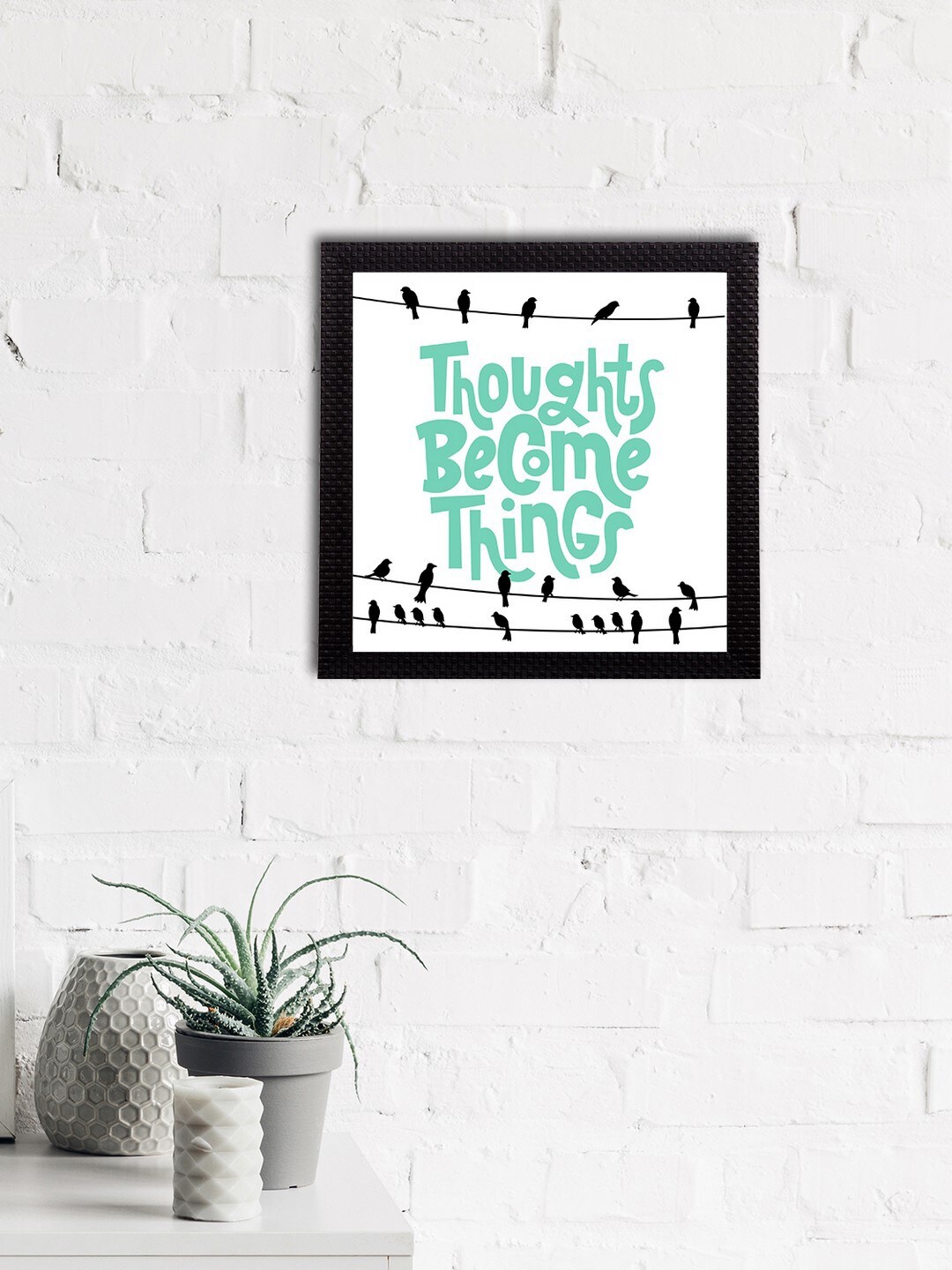 

eCraftIndia White & Turquoise Blue Thoughts Become Things Motivational Quote Satin Matt Texture UV Art Painting