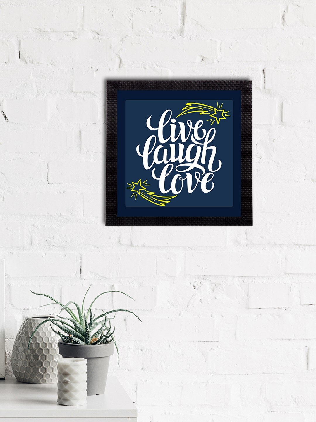 

eCraftIndia Blue & White Live Laugh Love Motivational Quote Satin Matt Texture Wall Art