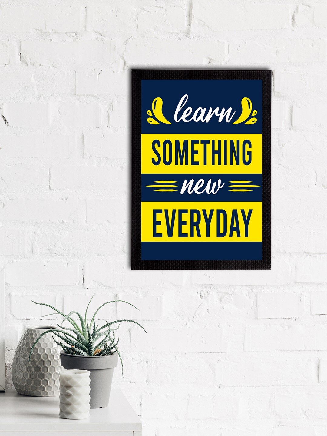 

eCraftIndia Navy Blue & Yellow Learn Something New Wall Art
