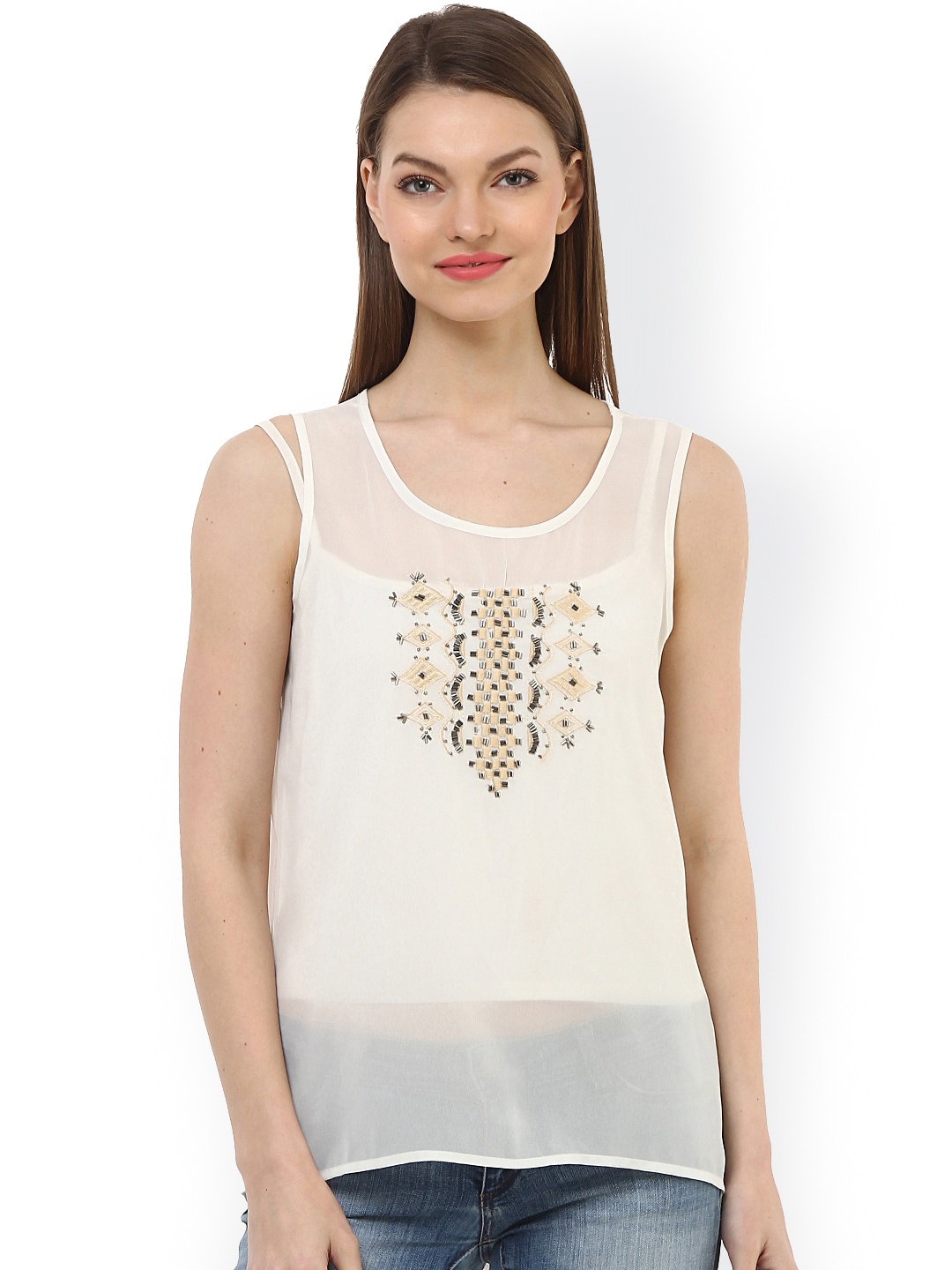 

Oxolloxo Off-White Embellished Sheer Top