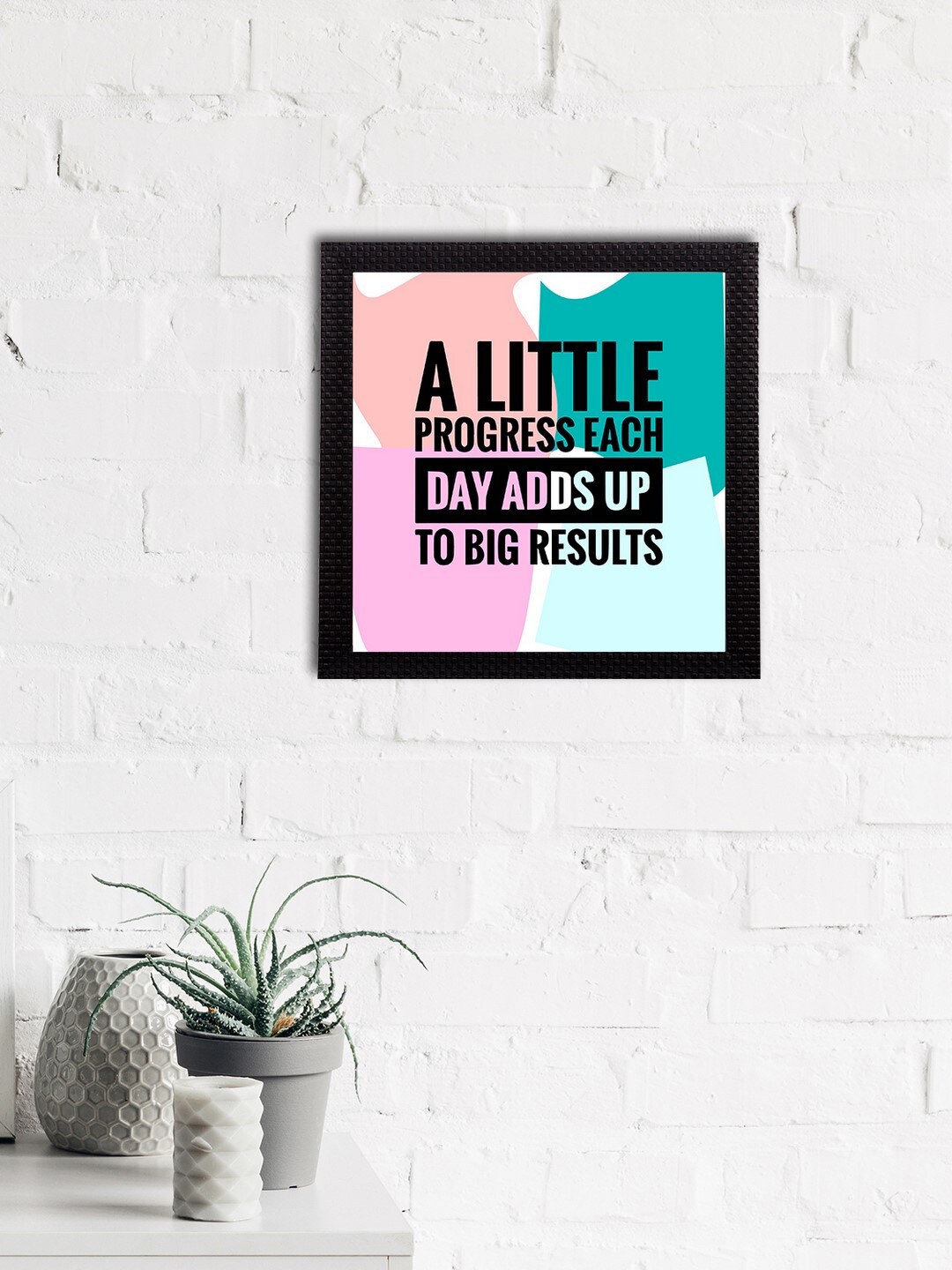 

eCraftIndia Pink & Black "A Little Progress Each Day Adds Up To Big Result" Quote Matt Texture UV Art Painting