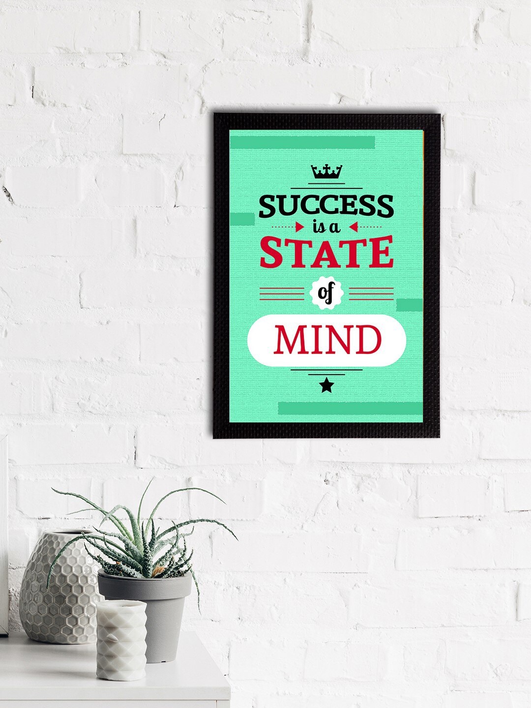 

eCraftIndia Green & Black Success Is A State of Mind Motivational Quote Satin Matt Texture UV Art Painting