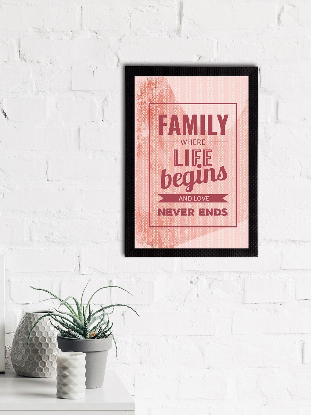 

eCraftIndia Pink & Maroon Family Where Life Begins And Love Never Ends Quote Matt Texture UV Wall Art