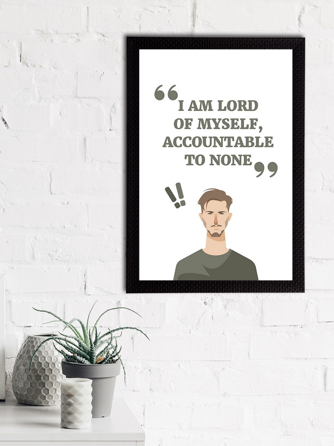 

eCraftIndia White & Green I Am Lord Of Myself, Accountable To None Printed Textured UV Wall Art