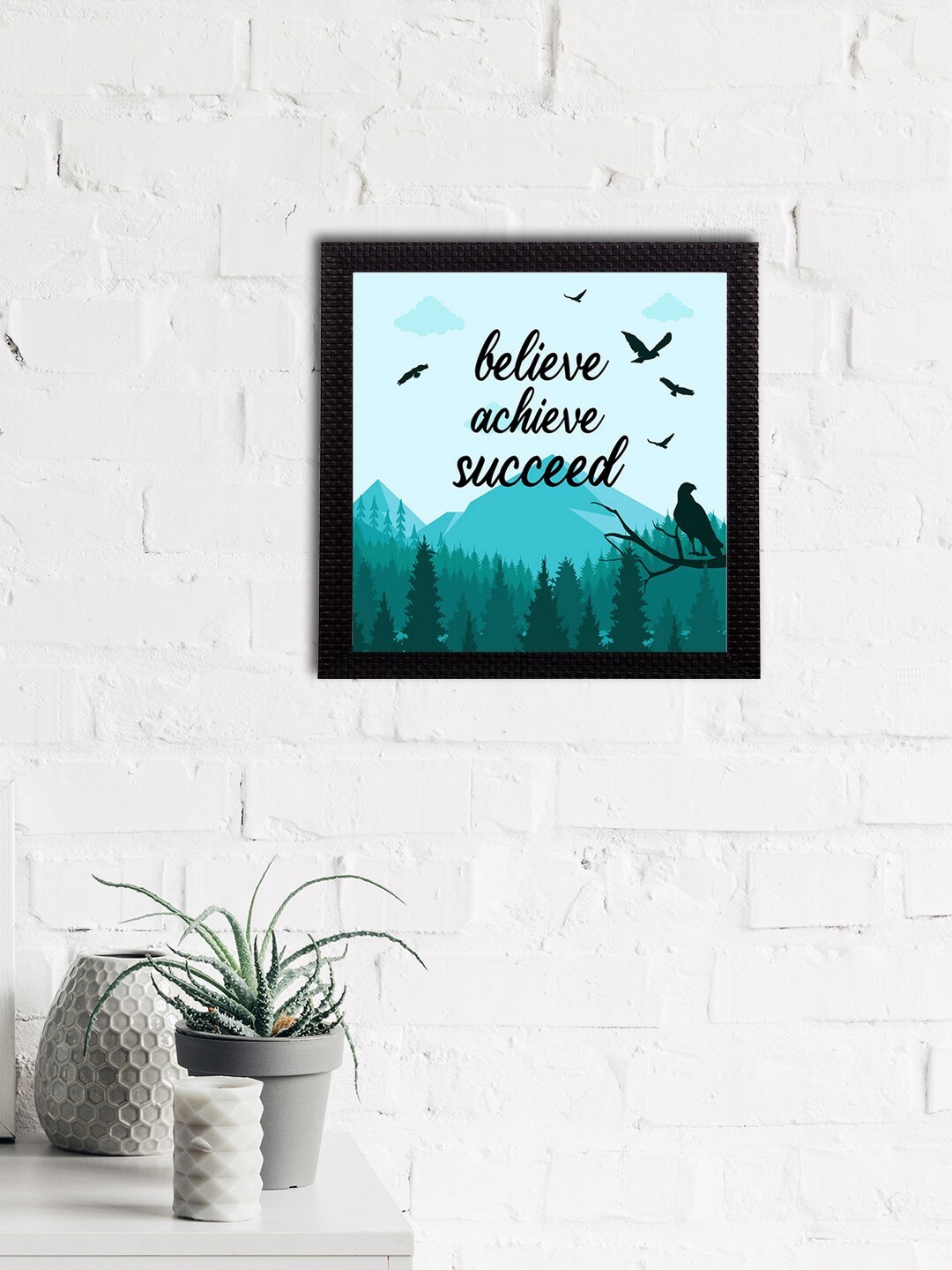 

eCraftIndia Blue & Black "Believe Achieve Succeed" Motivational Quote Satin Matt Texture UV Art Painting