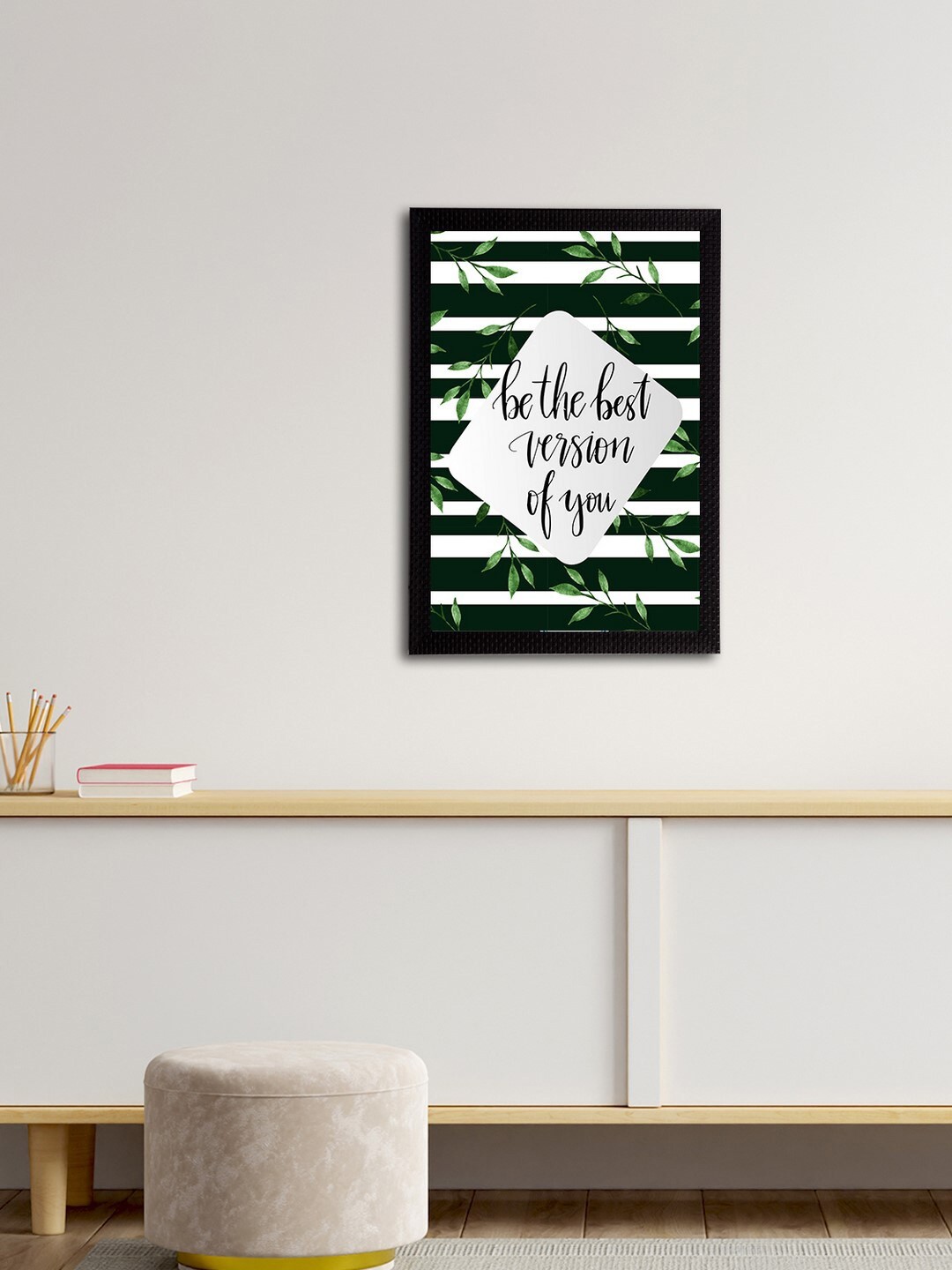 

eCraftIndia "Be The Best Version Of You" Motivational Quote Satin Matt Texture UV Art Painting, Green
