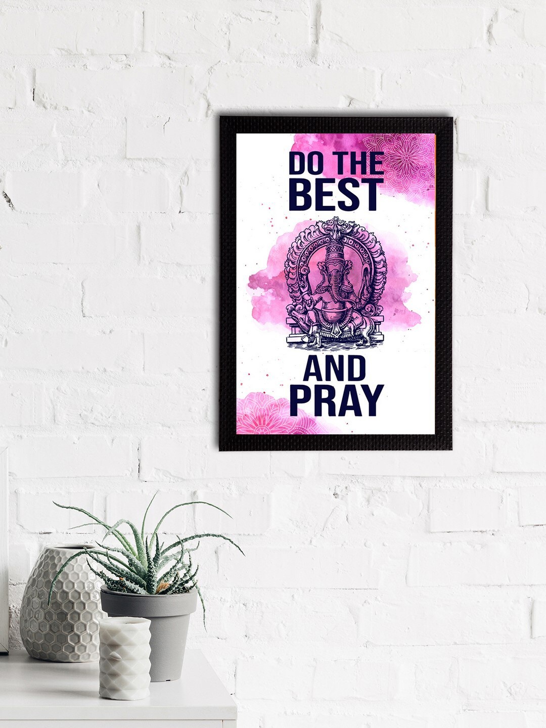 

eCraftIndia Pink & White Do The Best And Pray Motivational Quote Satin Matt Texture UV Art Painting