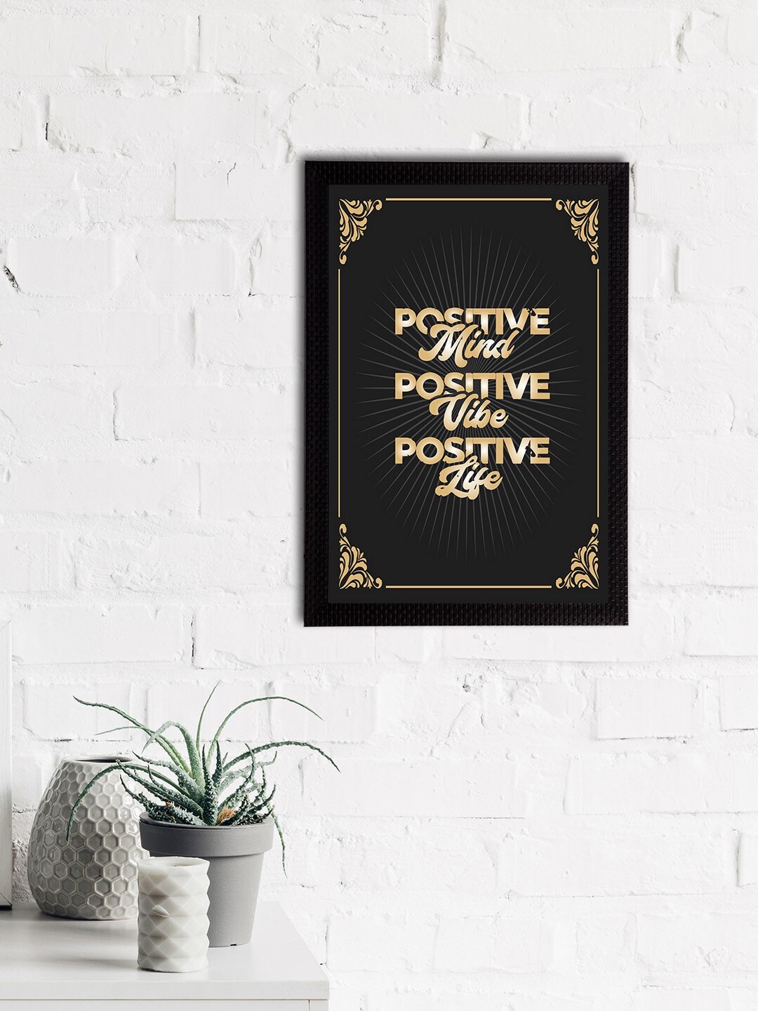 

eCraftIndia Black & Beige "Positive Mind Positive Vibe Positive Life" Quote Matt Texture UV Art Painting