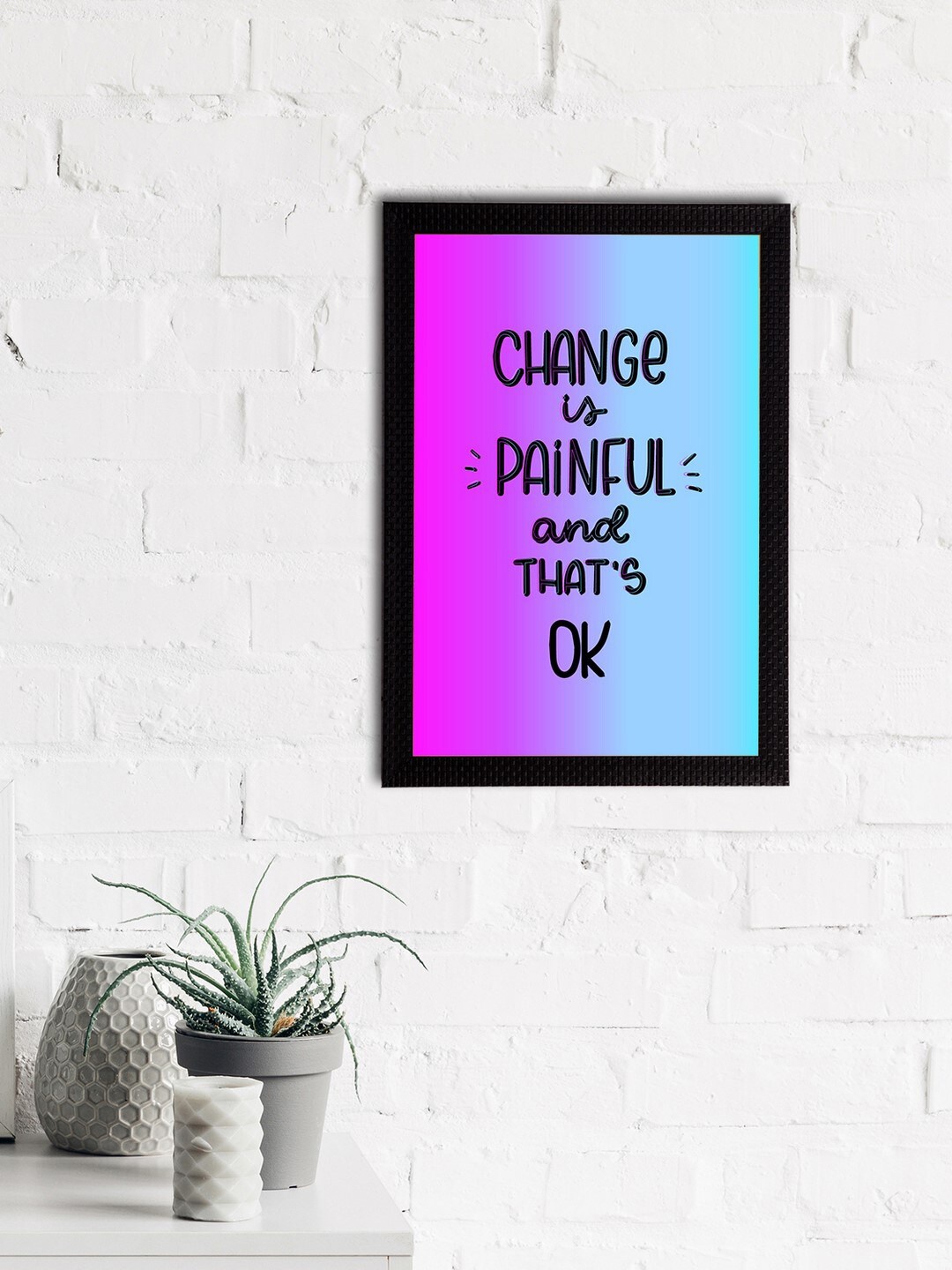 

eCraftIndia Purple & Black "Change Is Painful And That's Ok" Motivational Quote Satin Matt Texture UV Art Painting