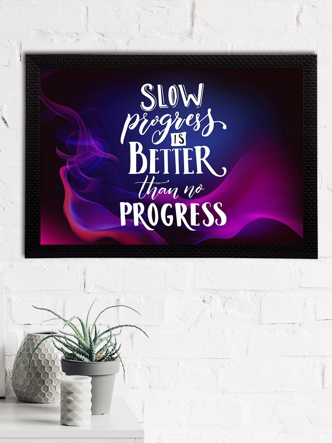 

eCraftIndia Black & Purple "Slow Progress Is Better Than No Progress" Quote Matt Texture UV Art Painting