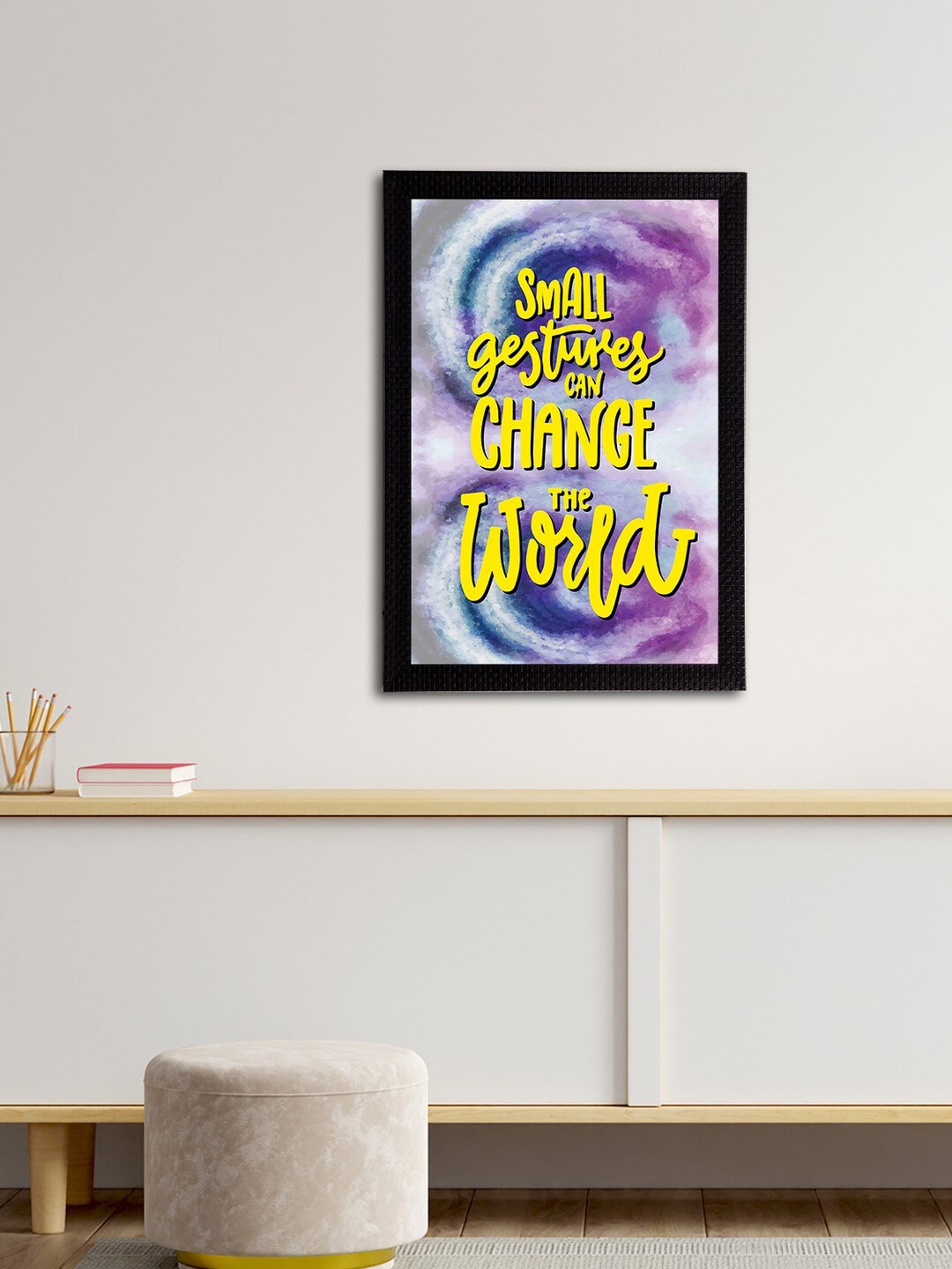 

eCraftIndia Yellow & White "Small Gestures Can Change The World" Motivational Quote Matt Texture UV Art Painting