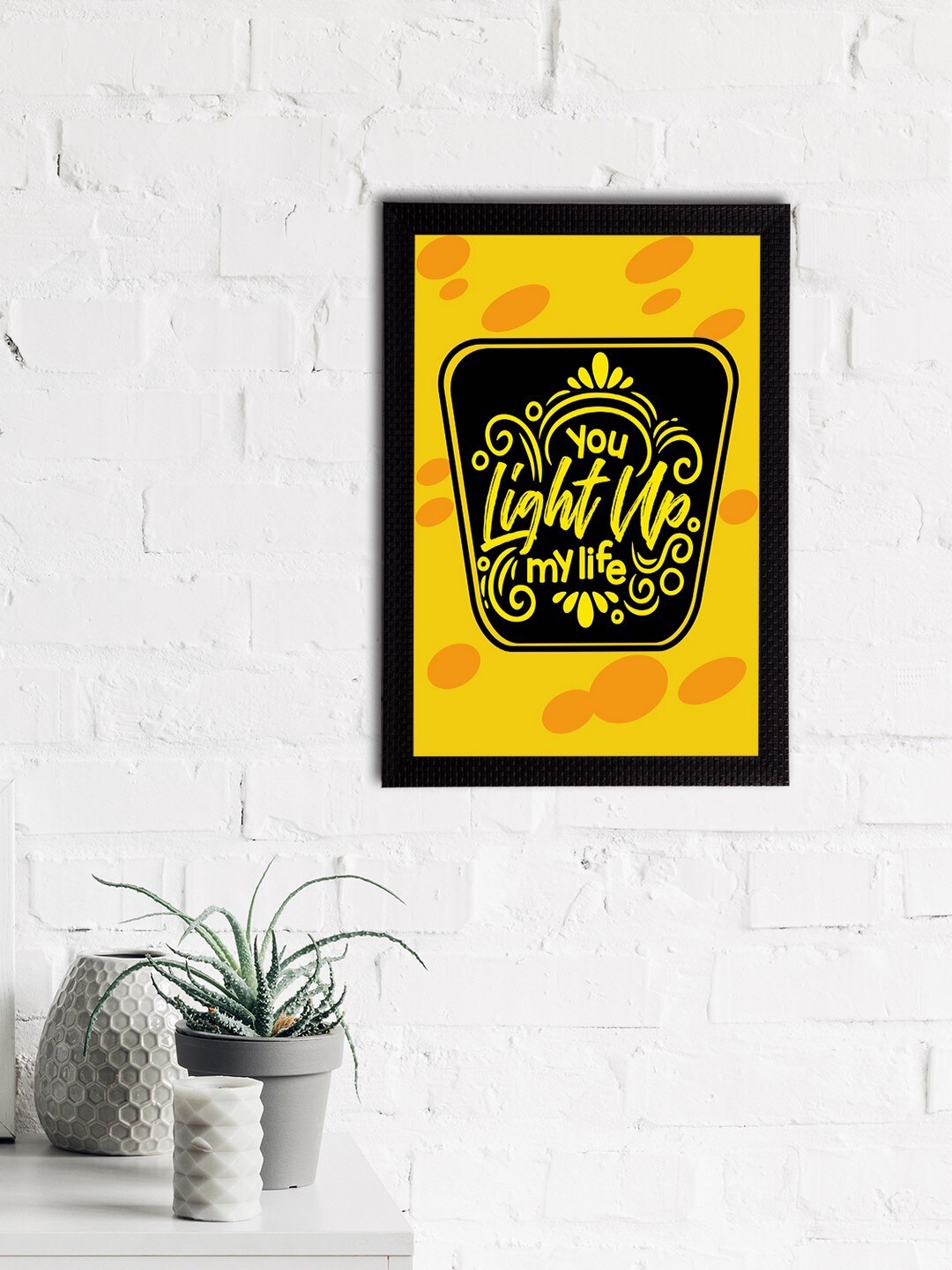 

eCraftIndia Yellow & Black You Light Up My Life Motivational Quote Satin Matt Texture UV Wall Art
