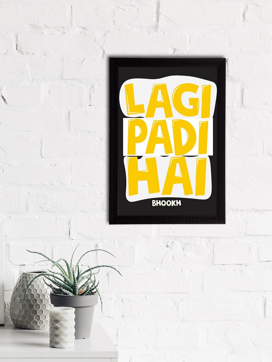 

eCraftIndia Cream-coloured Lagi Padi hai Satin Matt Texture UV Wall Art, Black