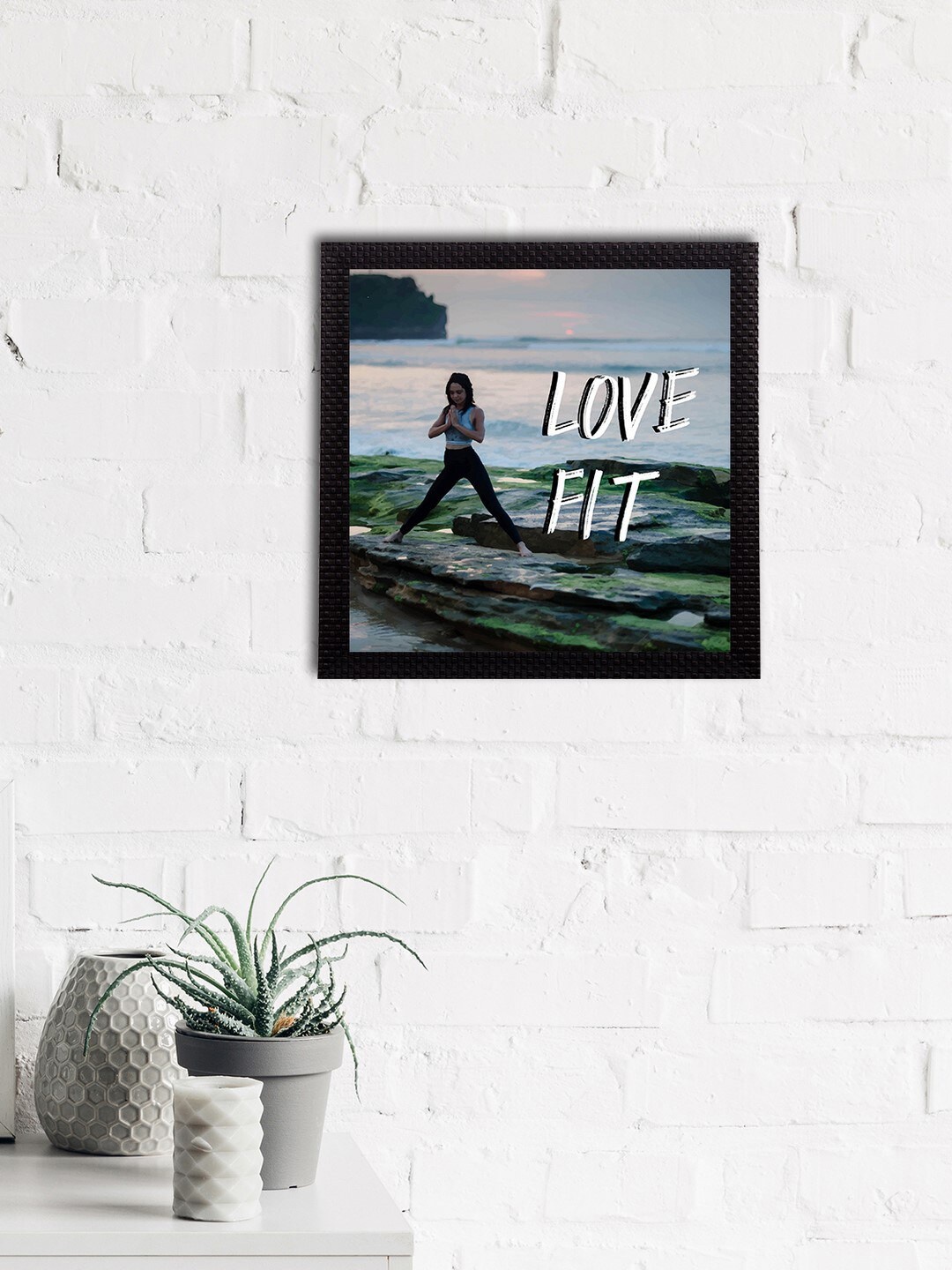 

eCraftIndia Green & White "Love Fit" Motivational Quote Satin Matt Texture UV Art Painting