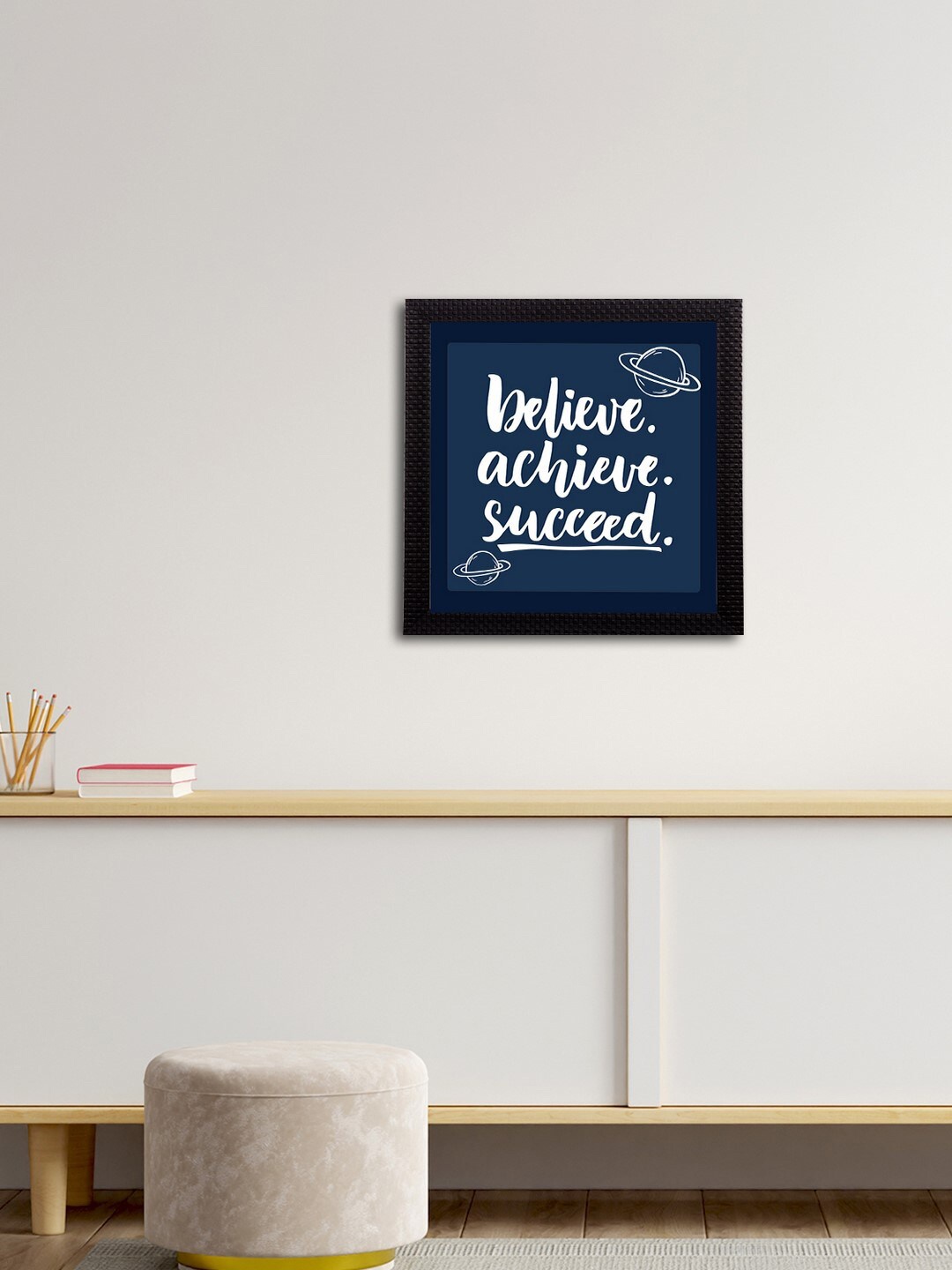 

eCraftIndia Blue & White "Believe Achieve Succeed" Motivational Quote Satin Matt Texture UV Art Painting