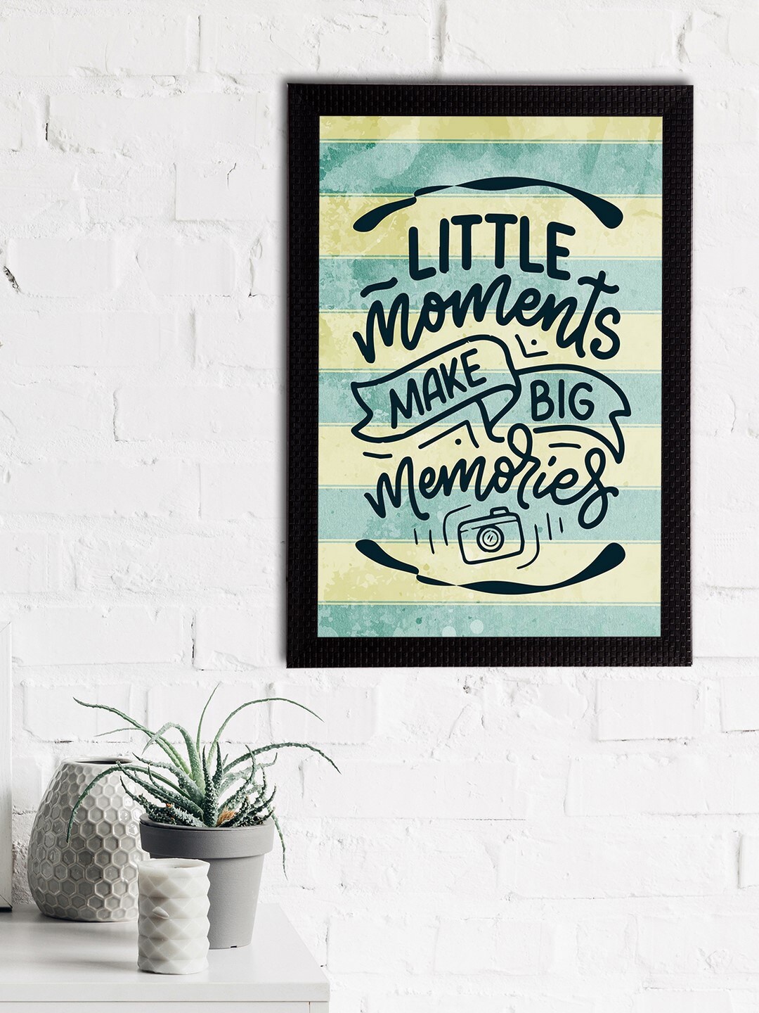 

eCraftIndia Green & Black "Little Moments Make Big Memories" Motivational Quote Matt Texture UV Art Painting