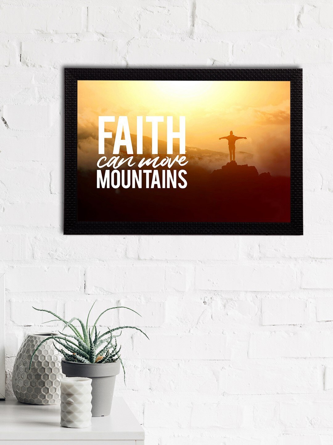 

eCraftIndia Brown & White "Faith Can Move Mountains" Motivational Quote Satin Matt Texture UV Art Painting