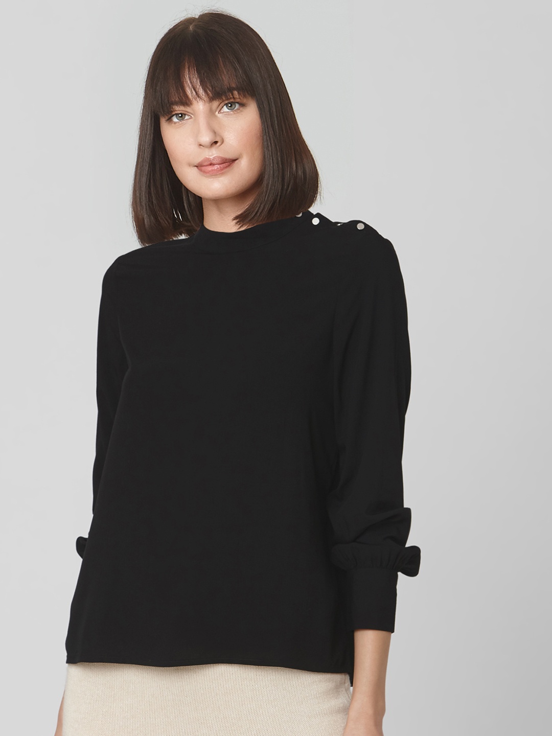

Vero Moda Women Black Solid Top With Embellished Detailing