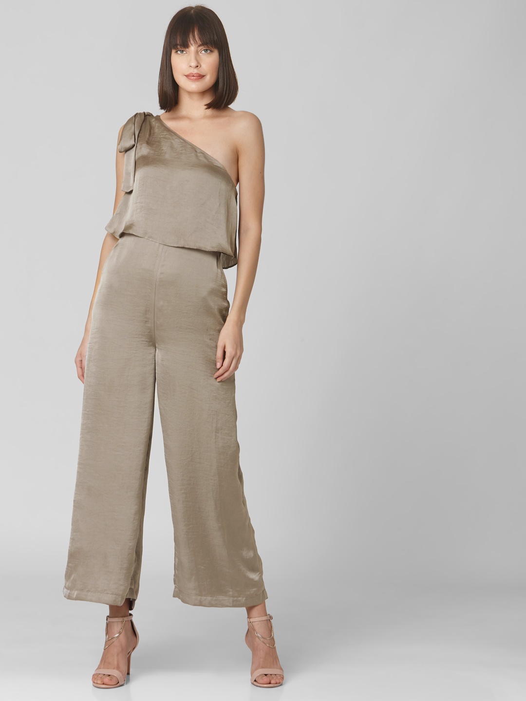 

Vero Moda Women Grey Solid One-Shoulder Basic Jumpsuit